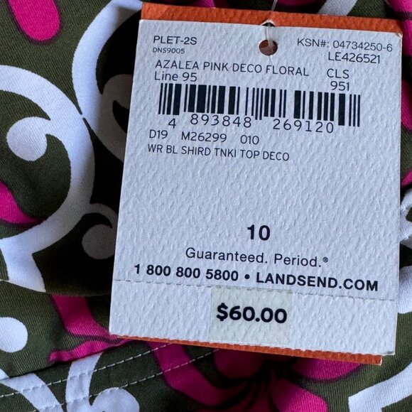 Lands End Floral Deco Tankini Top 10 Azalea Pink White Swirl Print Removable Cup - Picture 6 of 16